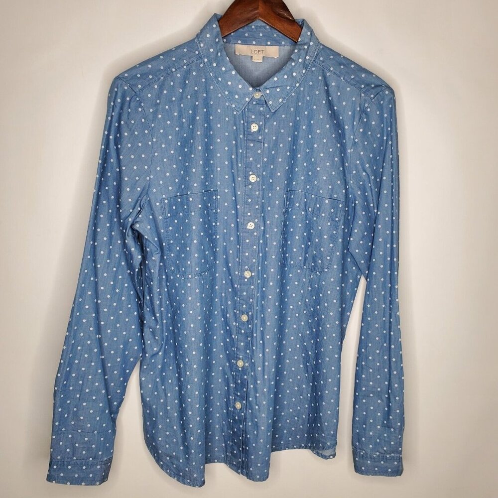 LOFT Blue Polka Dot Button Down Shirt